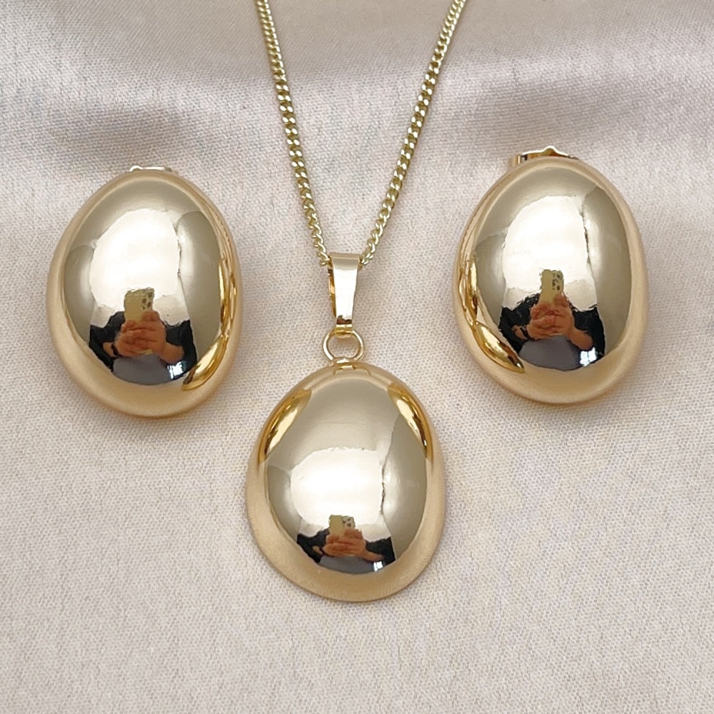 Oro Laminado Earring and Pendant Adult Set, Gold Filled Style Polished, Golden Finish