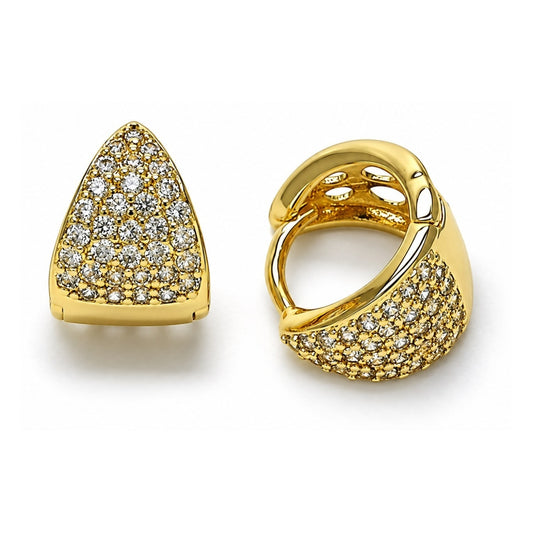 Oro Laminado Huggie Hoop, Gold Filled Style with White Cubic Zirconia, Polished, Golden Finish