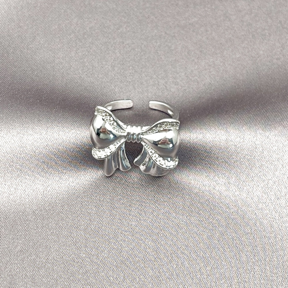 Rhodium Gold Filled Multi Stone Ring, Bow Design, with White Cubic Zirconia, Polished, Rhodium Finish