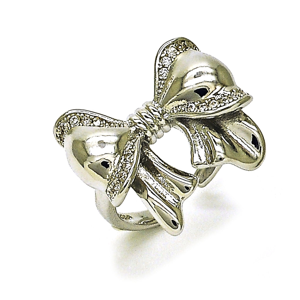 Rhodium Gold Filled Multi Stone Ring, Bow Design, with White Cubic Zirconia, Polished, Rhodium Finish