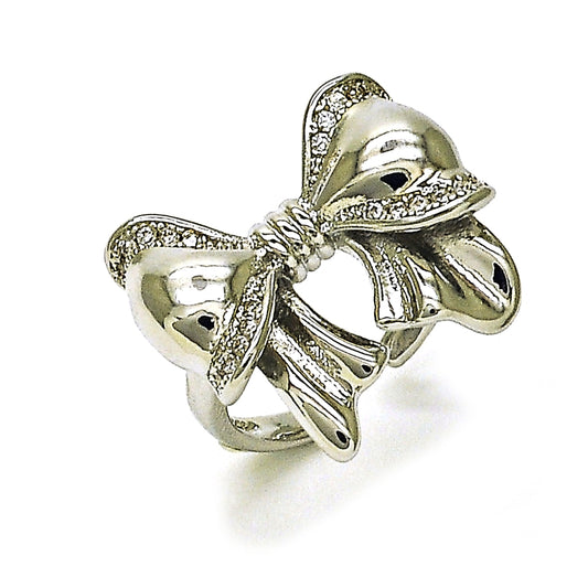 Rhodium Gold Filled Multi Stone Ring, Bow Design, with White Cubic Zirconia, Polished, Rhodium Finish