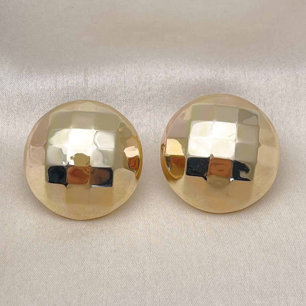 Oro Laminado Stud Earring, Gold Filled Style Hollow and Disco Design, Polished, Golden Finish