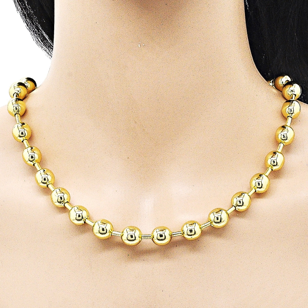 Oro Laminado Basic Necklace, Gold Filled Style Ball Design, Polished, Golden Finish