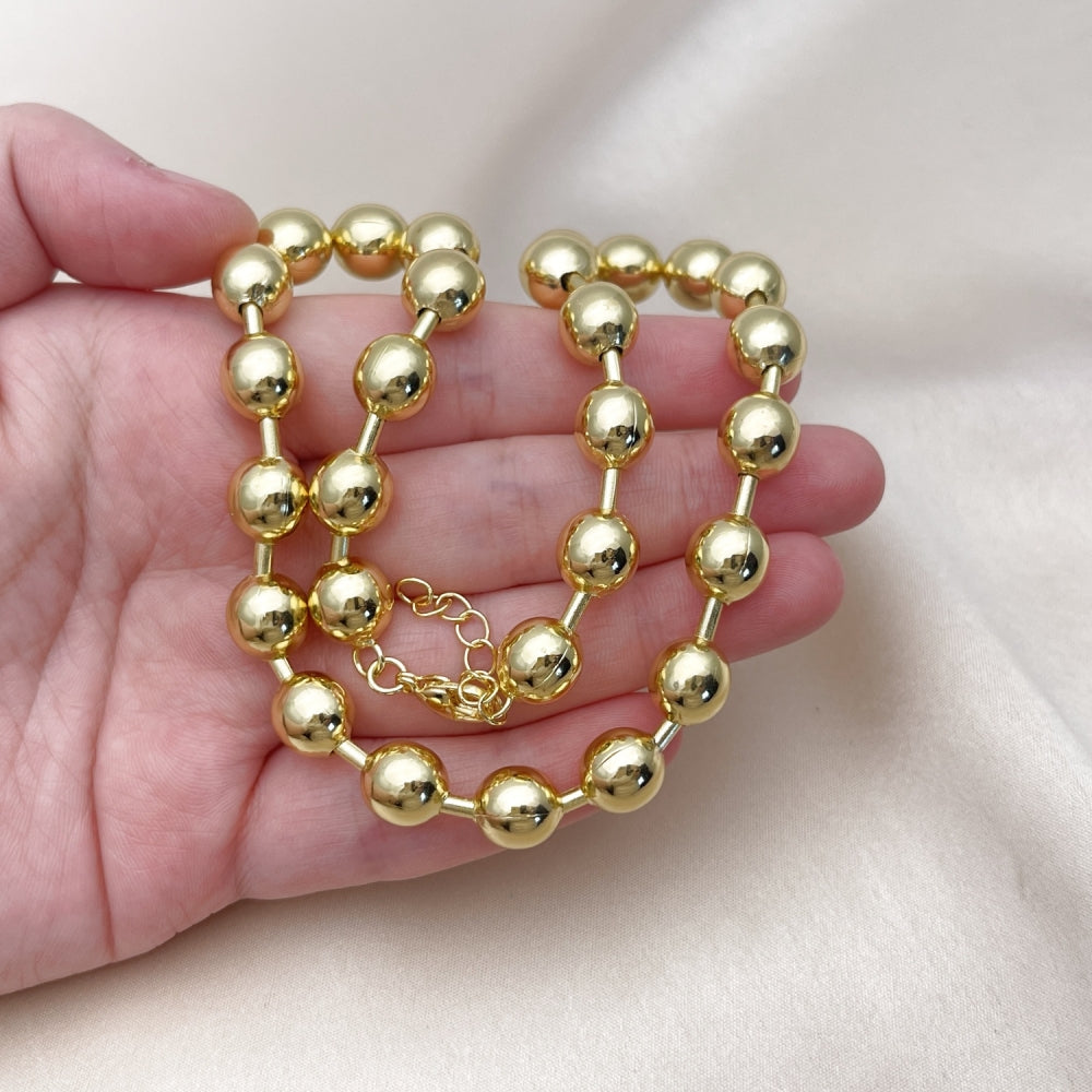 Oro Laminado Basic Necklace, Gold Filled Style Ball Design, Polished, Golden Finish