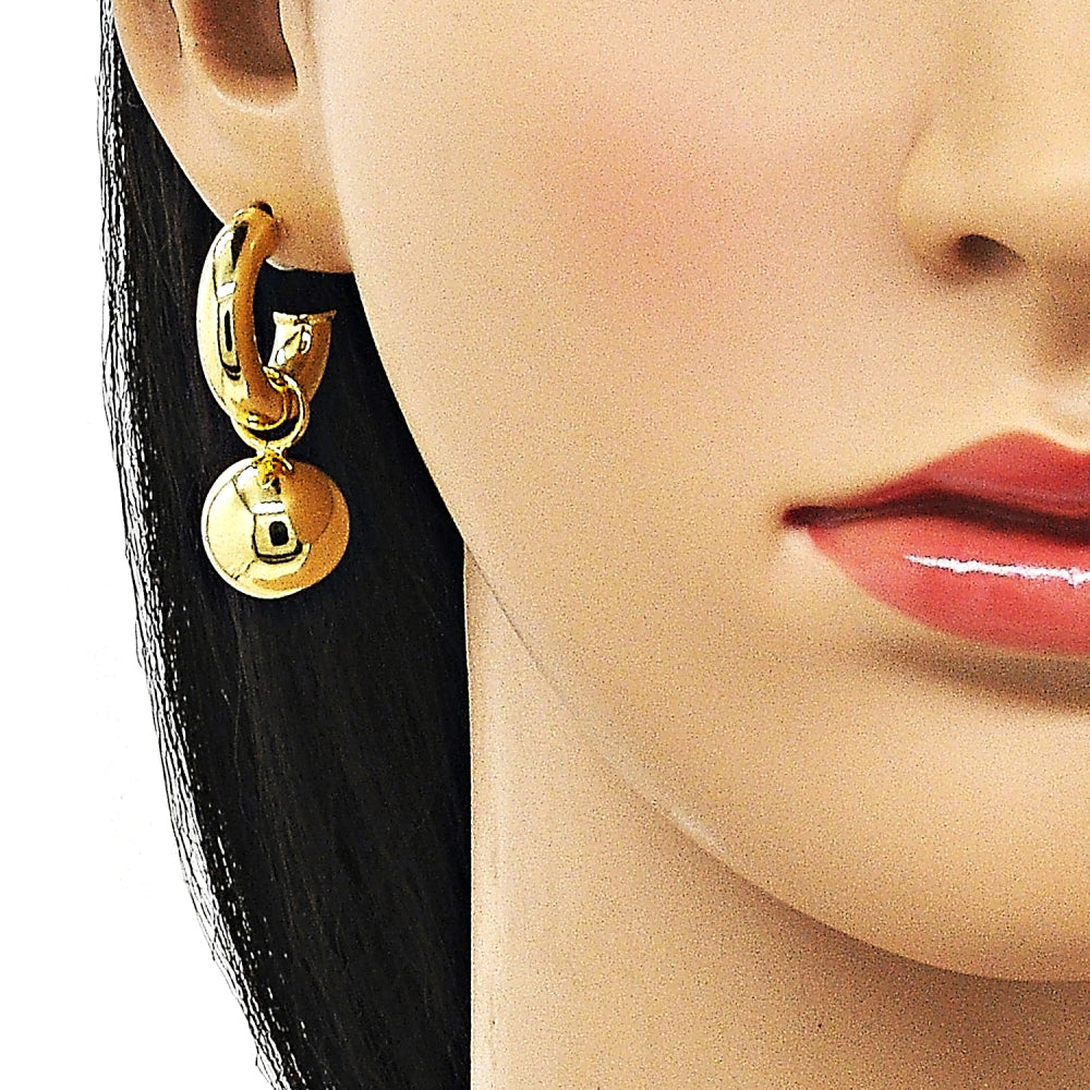 Oro Laminado Small Hoop, Gold Filled Style Ball and Hollow Design, Polished, Golden Finish