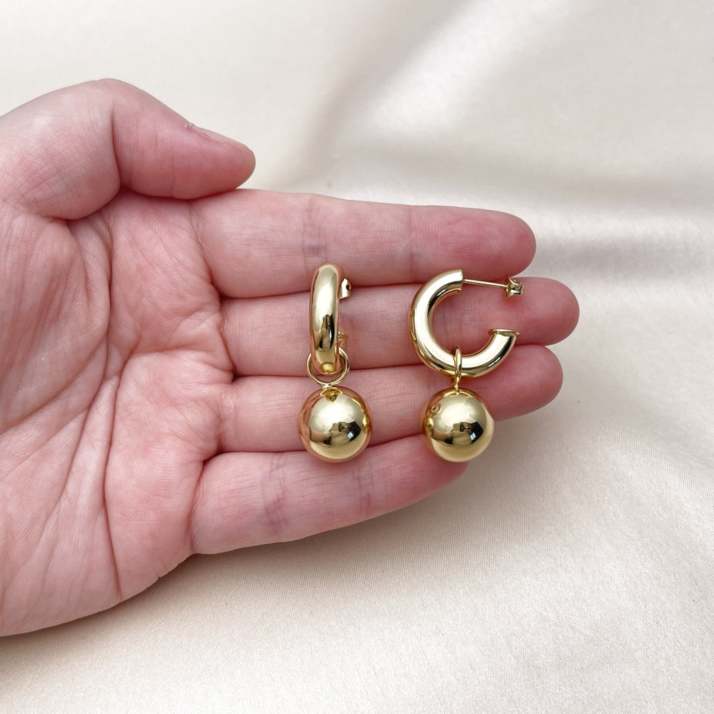 Oro Laminado Small Hoop, Gold Filled Style Ball and Hollow Design, Polished, Golden Finish
