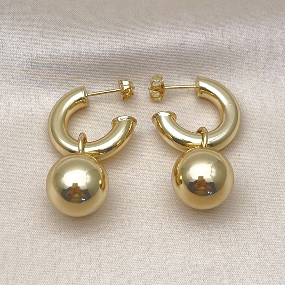 Oro Laminado Small Hoop, Gold Filled Style Ball and Hollow Design, Polished, Golden Finish