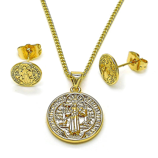 Oro Laminado Earring and Pendant Adult Set, Gold Filled Style San Benito Design, Polished, Golden Finish