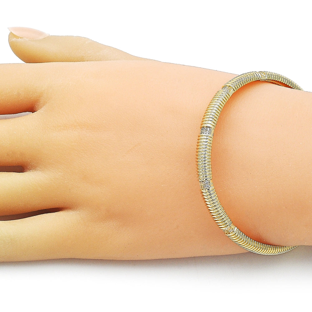 Oro Laminado Individual Bangle, Gold Filled Style with White Micro Pave, Polished, Golden Finish