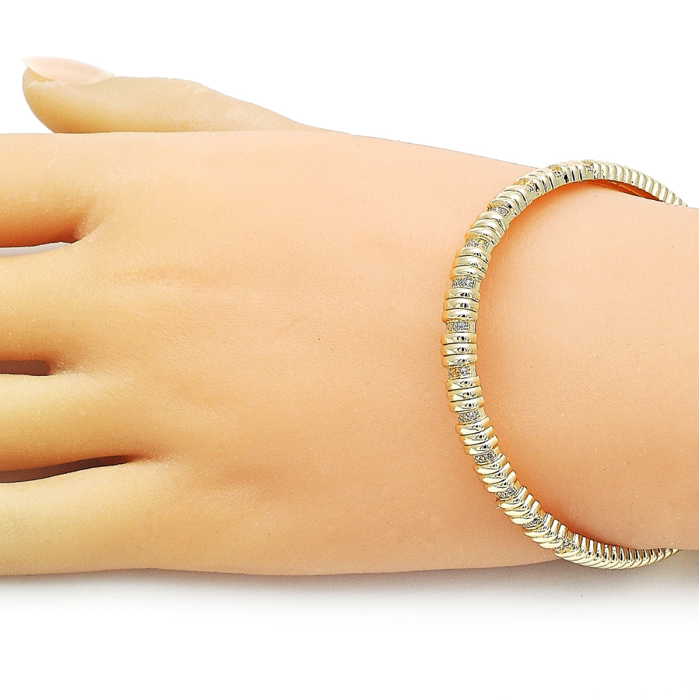 Oro Laminado Individual Bangle, Gold Filled Style with White Micro Pave, Polished, Golden Finish