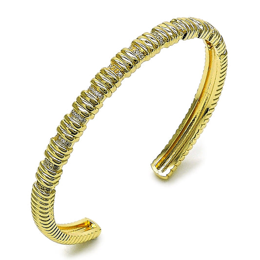 Oro Laminado Individual Bangle, Gold Filled Style with White Micro Pave, Polished, Golden Finish