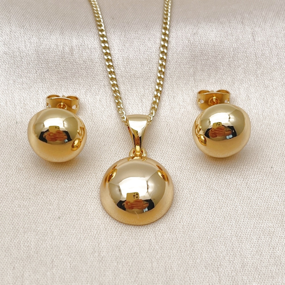 Oro Laminado Earring and Pendant Adult Set, Gold Filled Style Ball Design, Polished, Golden Finish