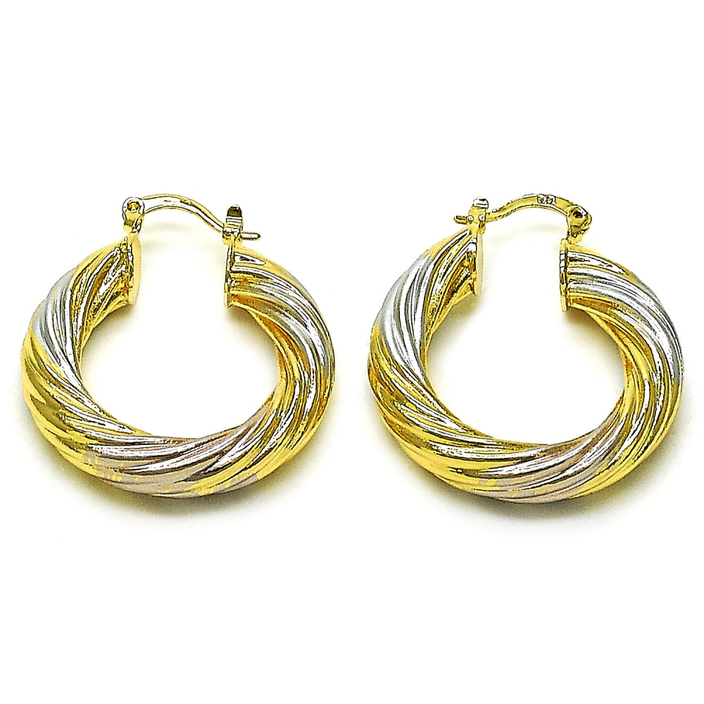 Oro Laminado Medium Hoop, Gold Filled Style Twist and Hollow Design, Polished, Tricolor