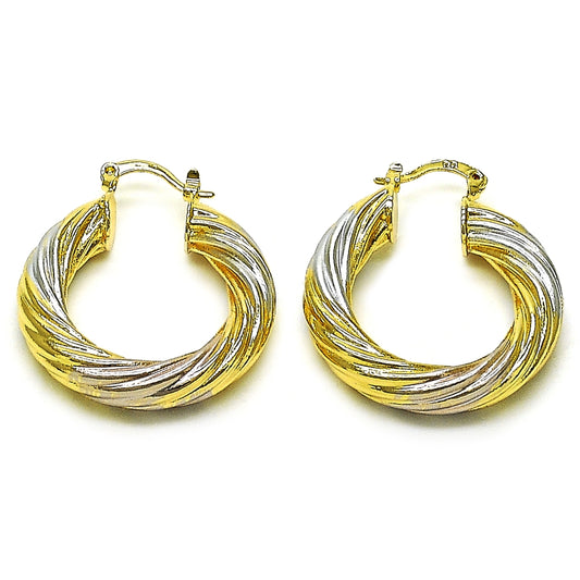 Oro Laminado Medium Hoop, Gold Filled Style Twist and Hollow Design, Polished, Tricolor