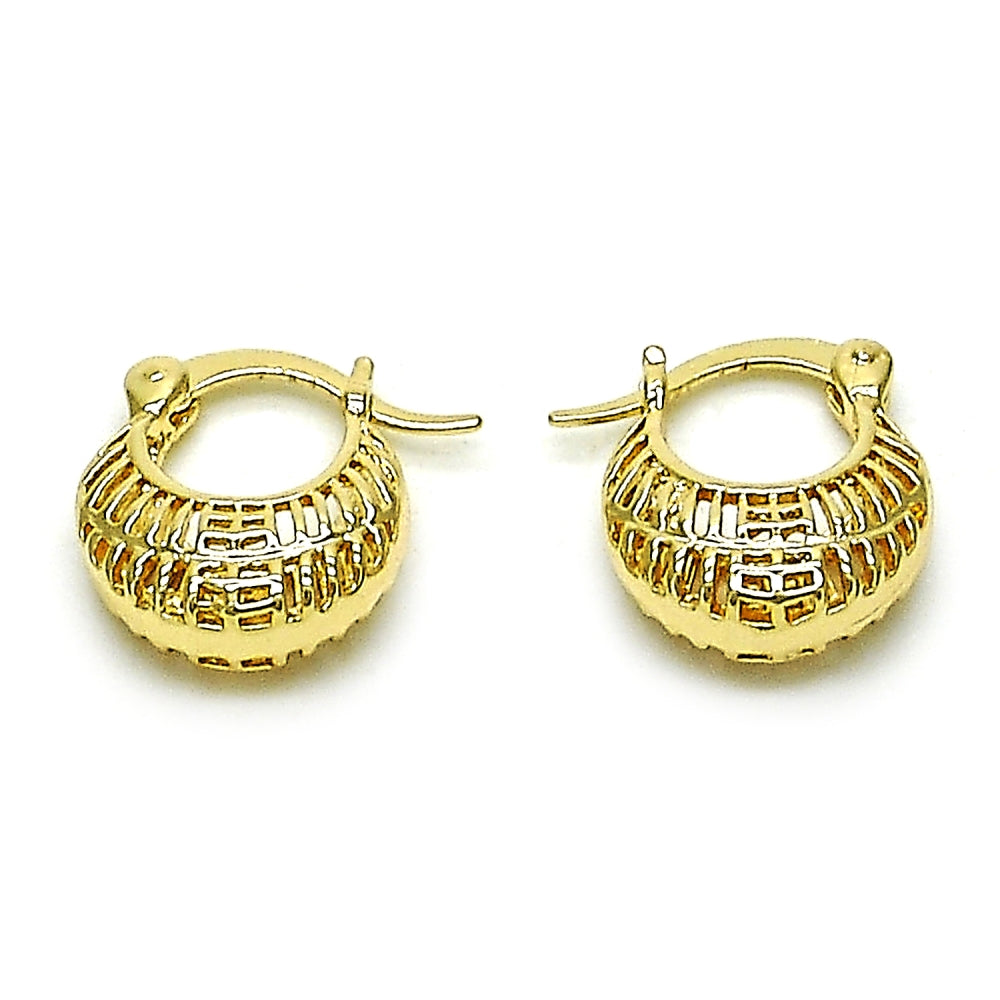 Oro Laminado Small Hoop, Gold Filled Style Filigree Design, Polished, Golden Finish