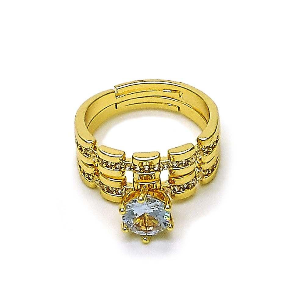 Oro Laminado Wedding Ring, Gold Filled Style Cluster Design, with White Cubic Zirconia and White Micro Pave, Polished, Golden Finish