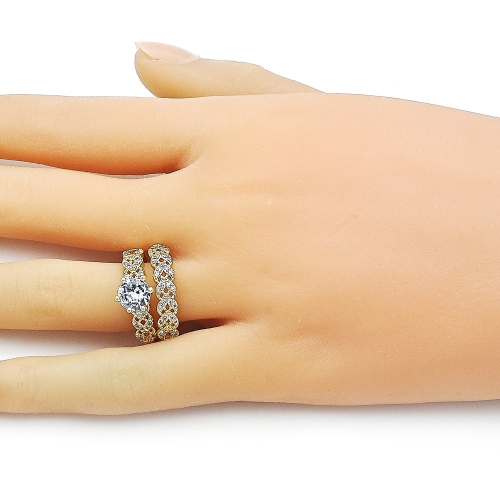 Oro Laminado Wedding Ring, Gold Filled Style Cluster Design, with White Cubic Zirconia and White Micro Pave, Polished, Golden Finish