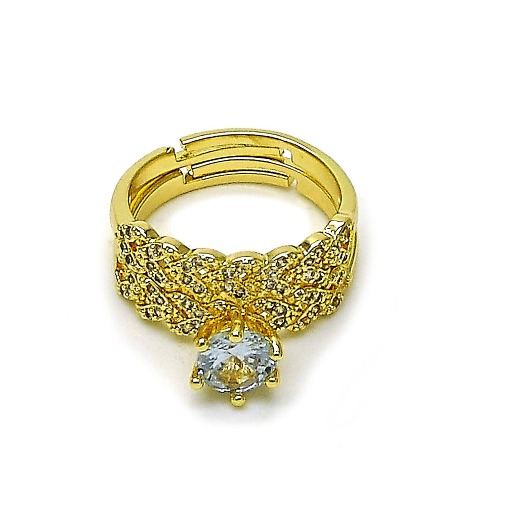Oro Laminado Wedding Ring, Gold Filled Style Cluster Design, with White Cubic Zirconia and White Micro Pave, Polished, Golden Finish