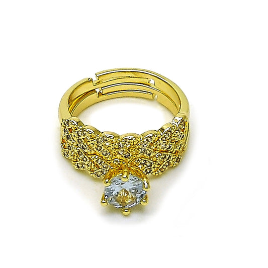 Oro Laminado Wedding Ring, Gold Filled Style Cluster Design, with White Cubic Zirconia and White Micro Pave, Polished, Golden Finish