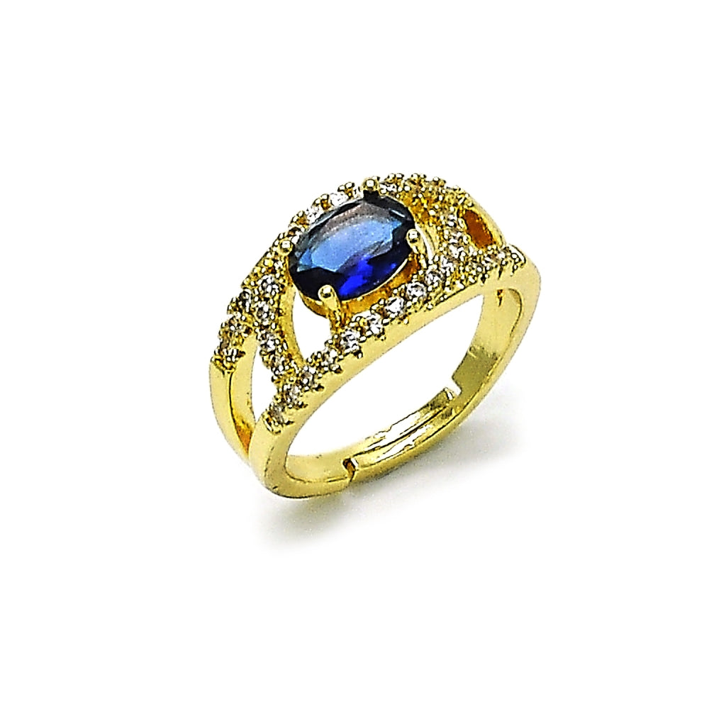 Oro Laminado Multi Stone Ring, Gold Filled Style Evil Eye Design, with Sapphire Blue and White Cubic Zirconia, Polished, Golden Finish
