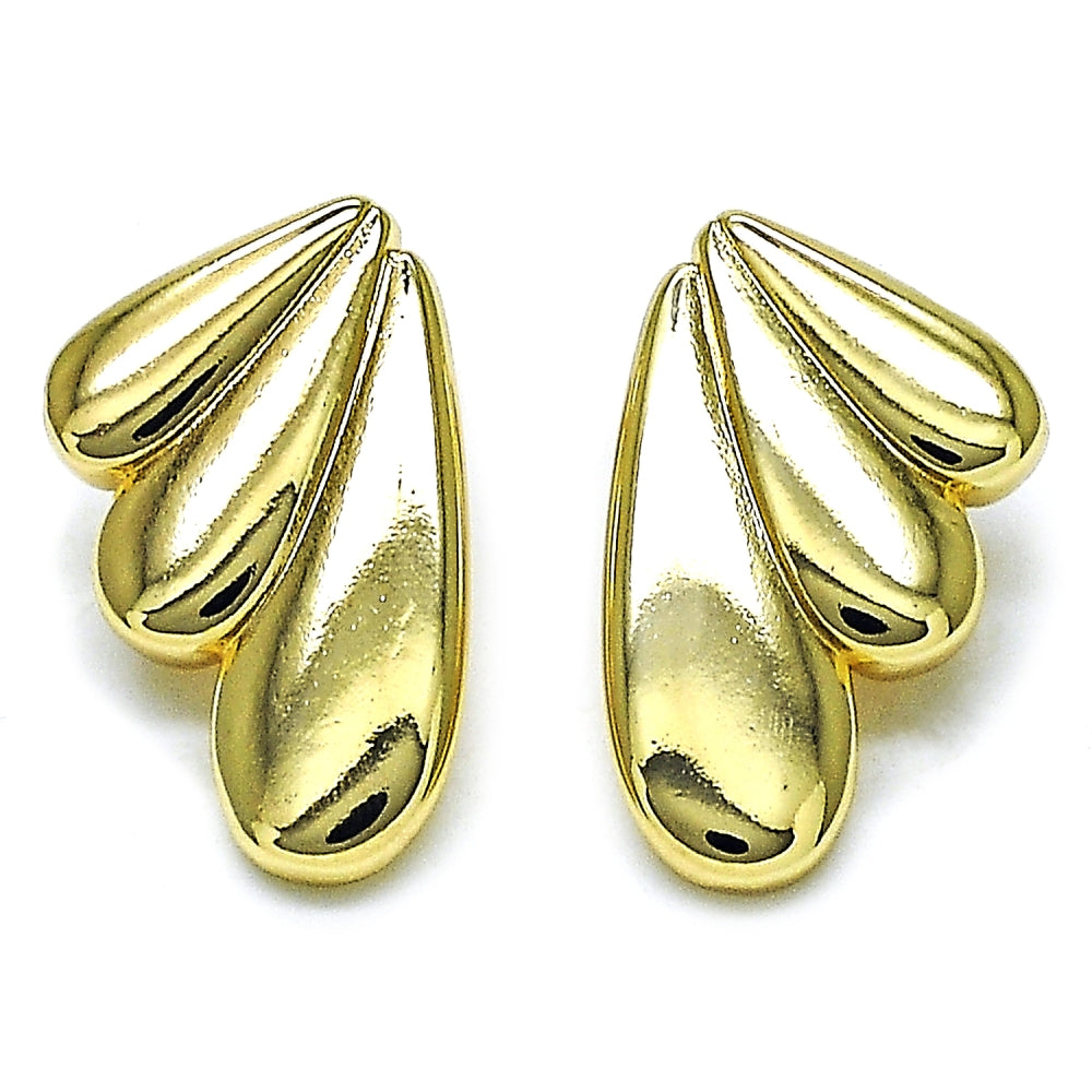Oro Laminado Stud Earring, Gold Filled Style Wings Design, Polished, Golden Finish