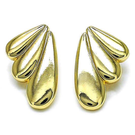 Oro Laminado Stud Earring, Gold Filled Style Wings Design, Polished, Golden Finish