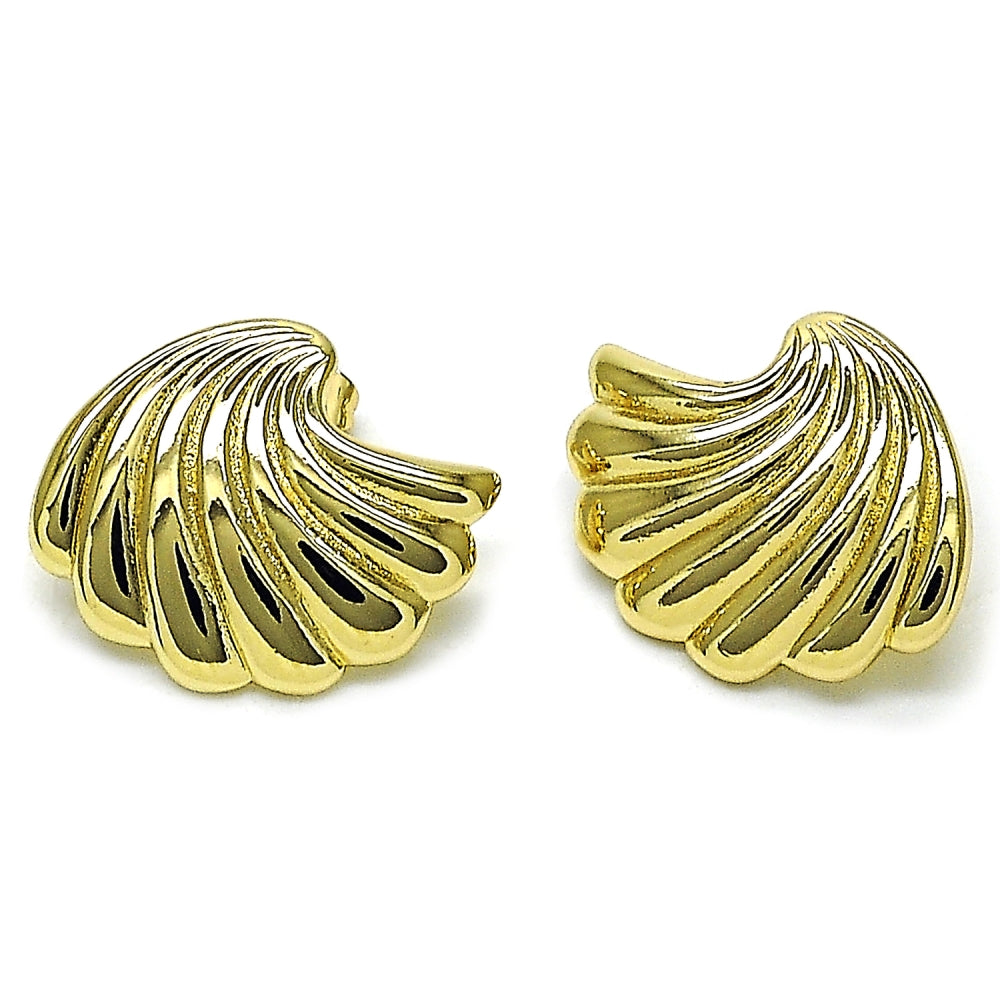 Oro Laminado Stud Earring, Gold Filled Style Shell Design, Polished, Golden Finish