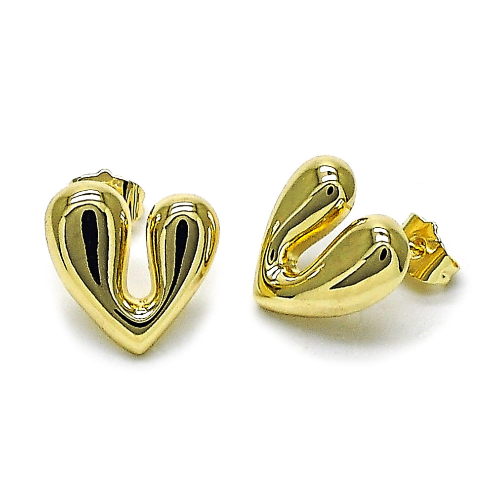 Oro Laminado Stud Earring, Gold Filled Style Heart Design, Polished, Golden Finish