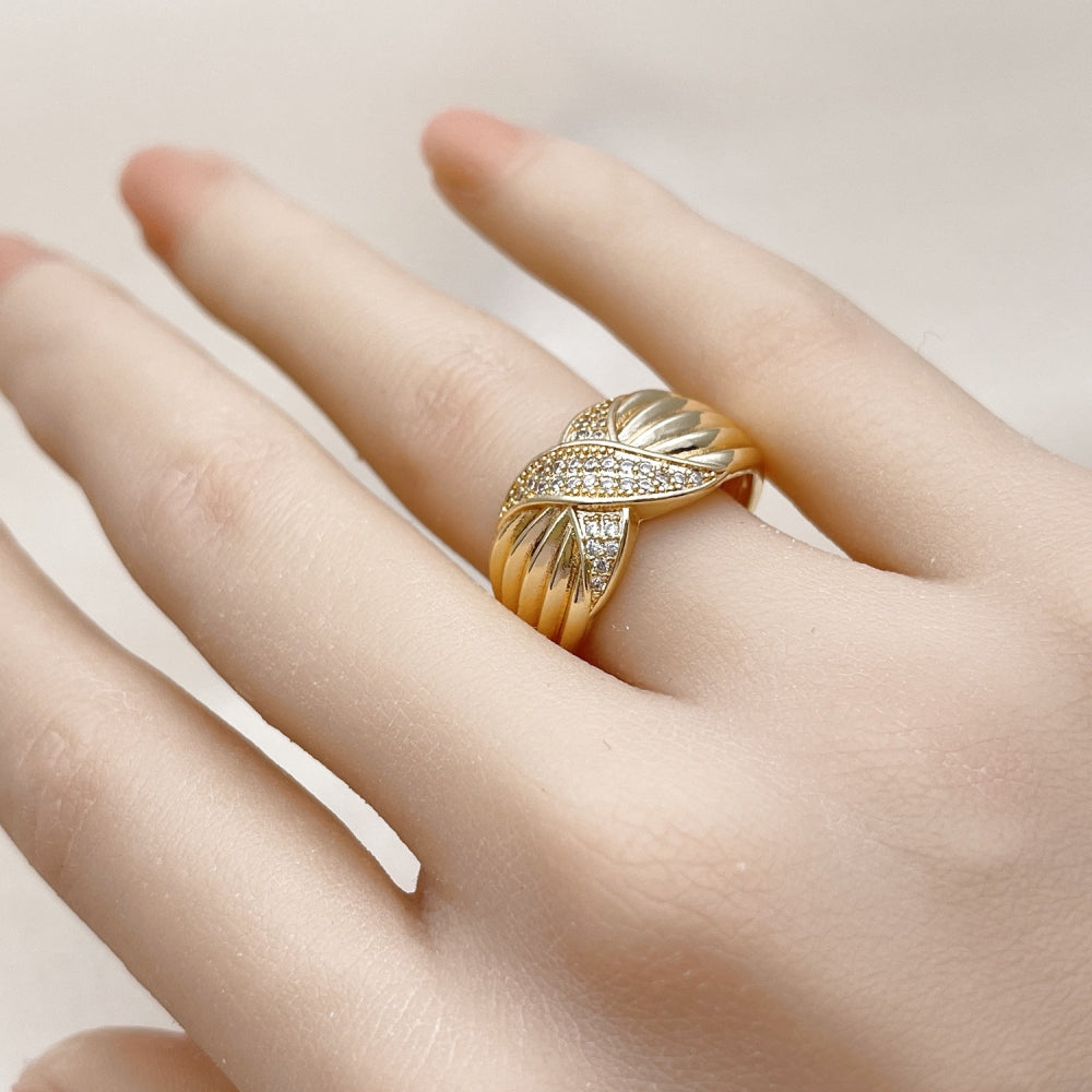 Oro Laminado Multi Stone Ring, Gold Filled Style with White Micro Pave, Polished, Golden Finish