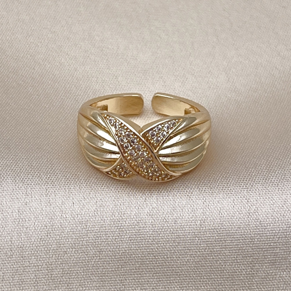 Oro Laminado Multi Stone Ring, Gold Filled Style with White Micro Pave, Polished, Golden Finish