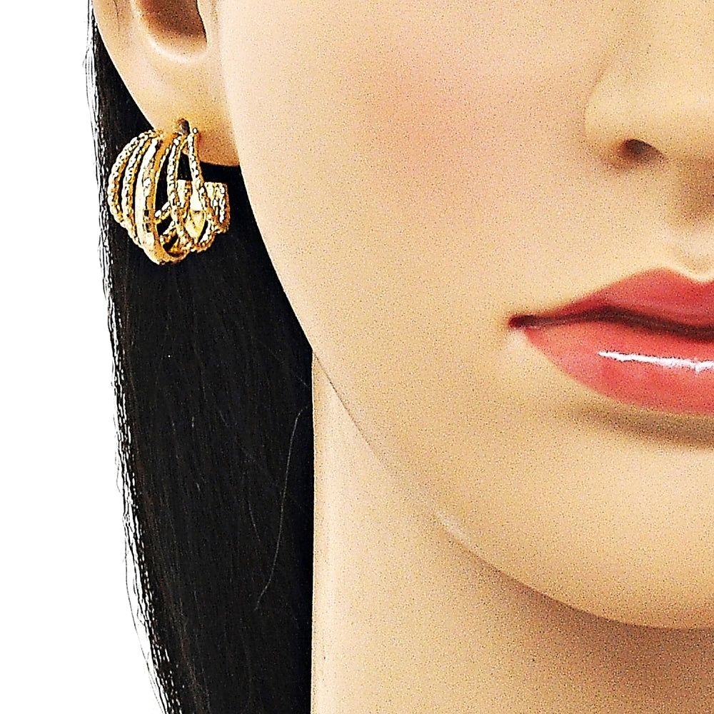 Oro Laminado Small Hoop, Gold Filled Style Twist Design, Diamond Cutting Finish, Golden Finish