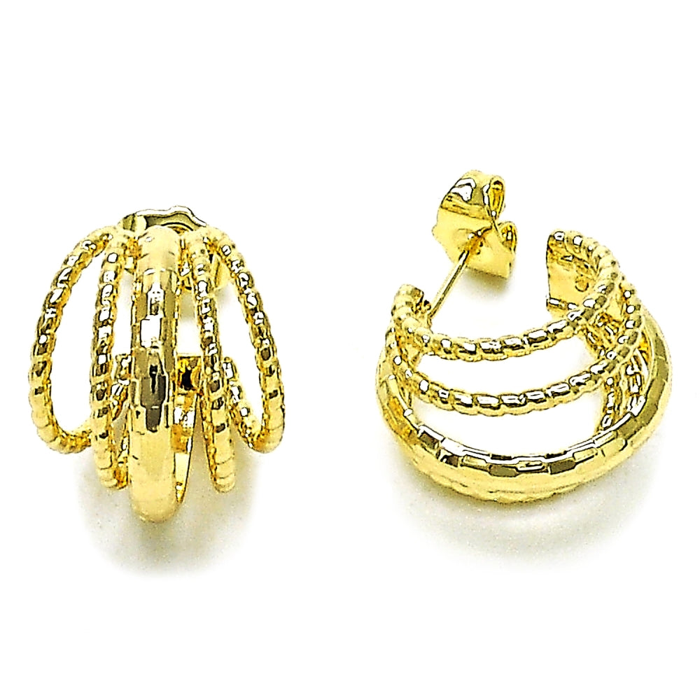Oro Laminado Small Hoop, Gold Filled Style Twist Design, Diamond Cutting Finish, Golden Finish