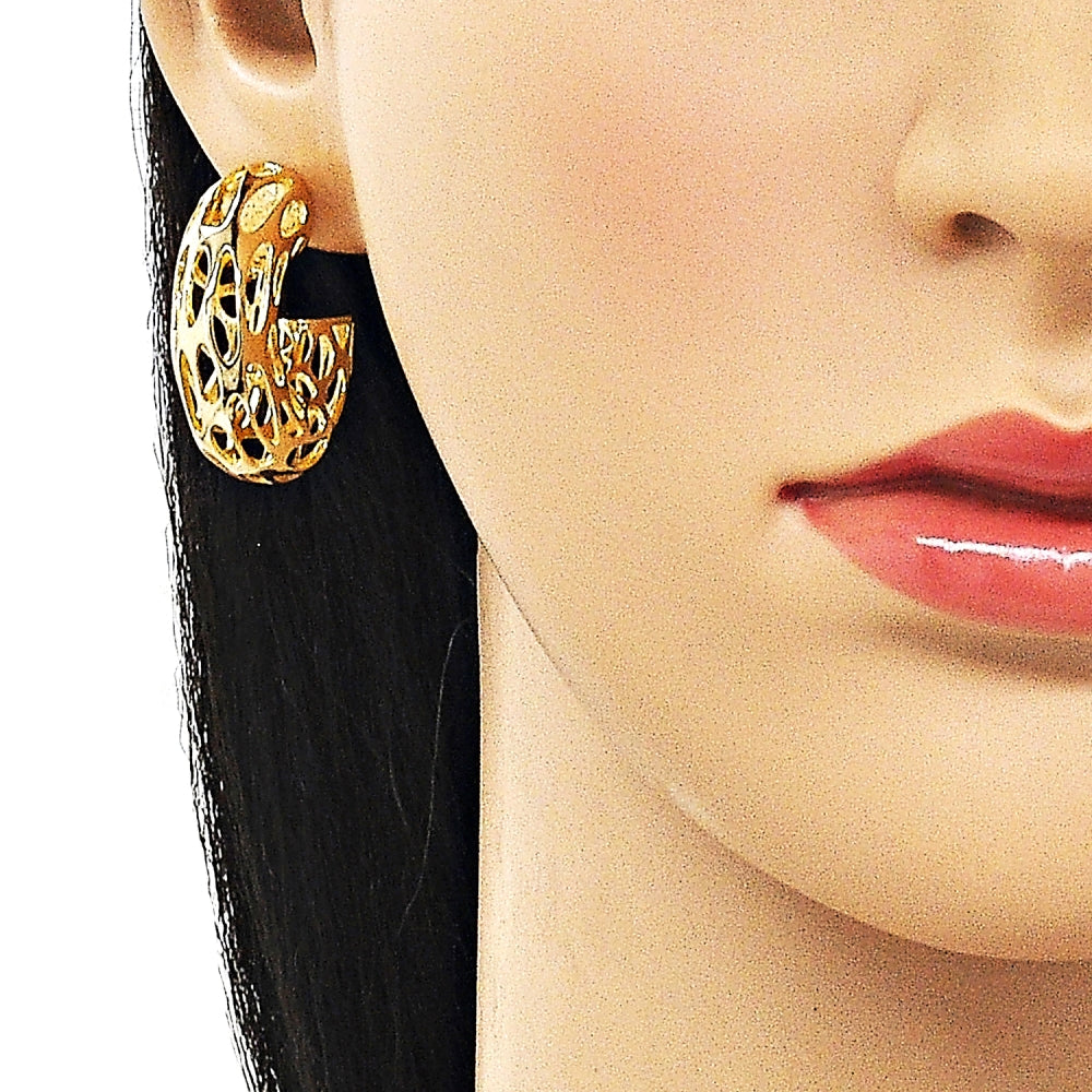 Oro Laminado Small Hoop, Gold Filled Style Hollow and Filigree Design, Polished, Golden Finish