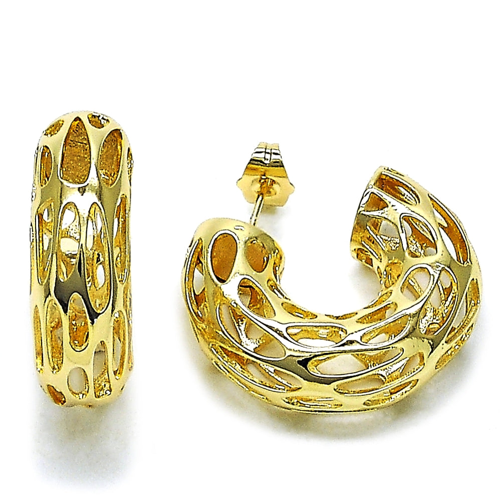 Oro Laminado Small Hoop, Gold Filled Style Hollow and Filigree Design, Polished, Golden Finish