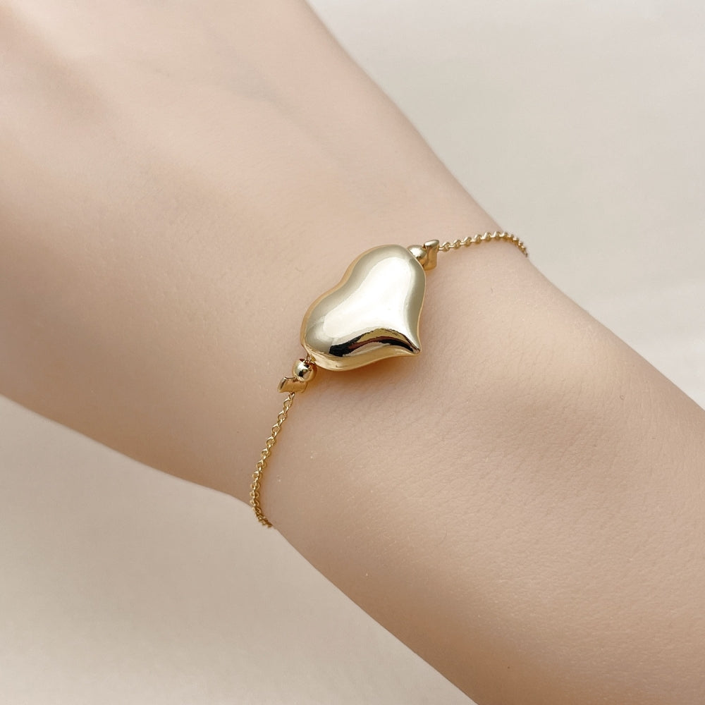 Oro Laminado Fancy Bracelet, Gold Filled Style Heart and Hollow Design, Polished, Golden Finish