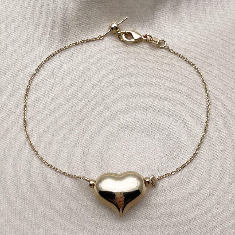 Oro Laminado Fancy Bracelet, Gold Filled Style Heart and Hollow Design, Polished, Golden Finish