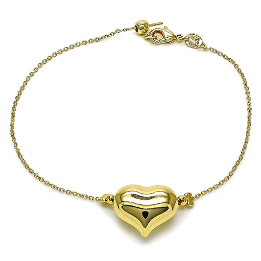 Oro Laminado Fancy Bracelet, Gold Filled Style Heart and Hollow Design, Polished, Golden Finish