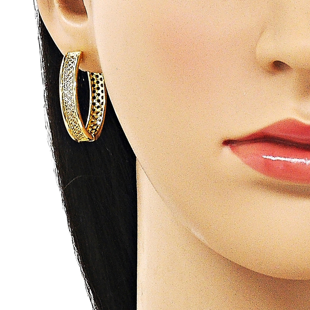 Oro Laminado Huggie Hoop, Gold Filled Style with White Micro Pave, Polished, Golden Finish