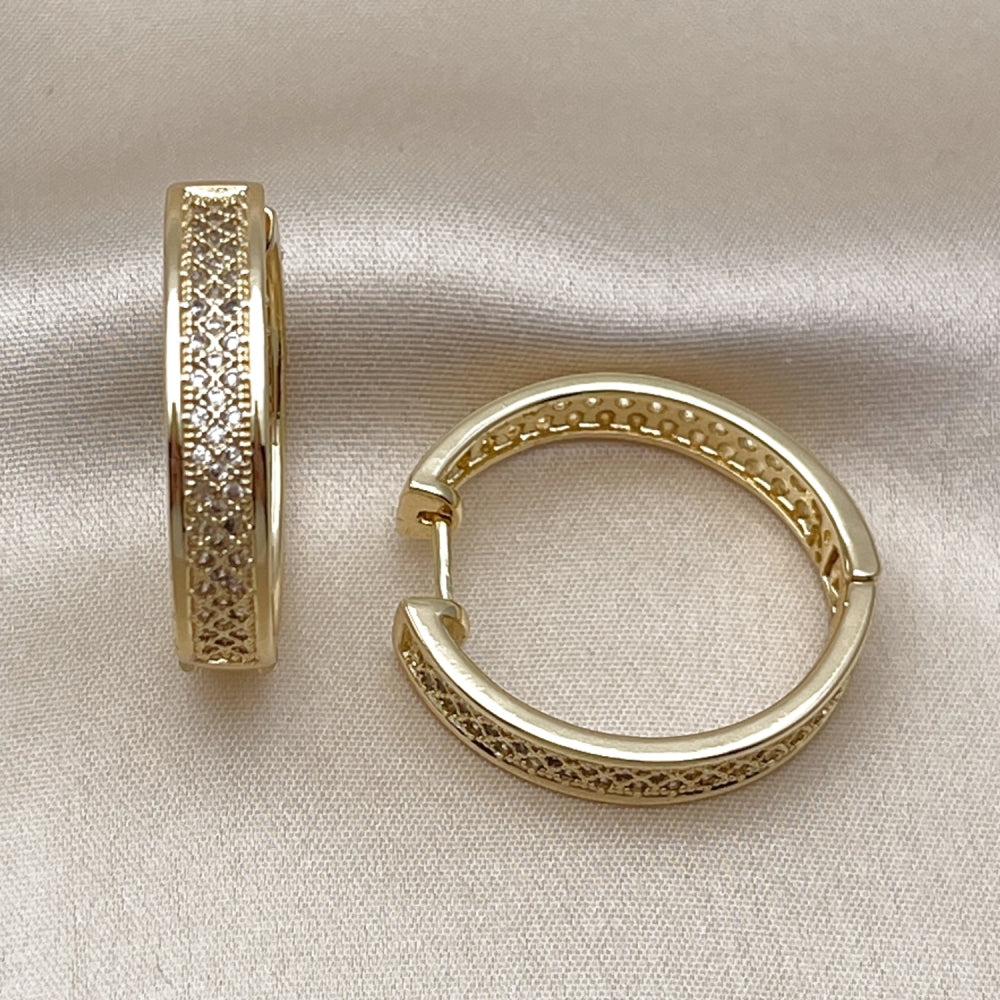 Oro Laminado Huggie Hoop, Gold Filled Style with White Micro Pave, Polished, Golden Finish