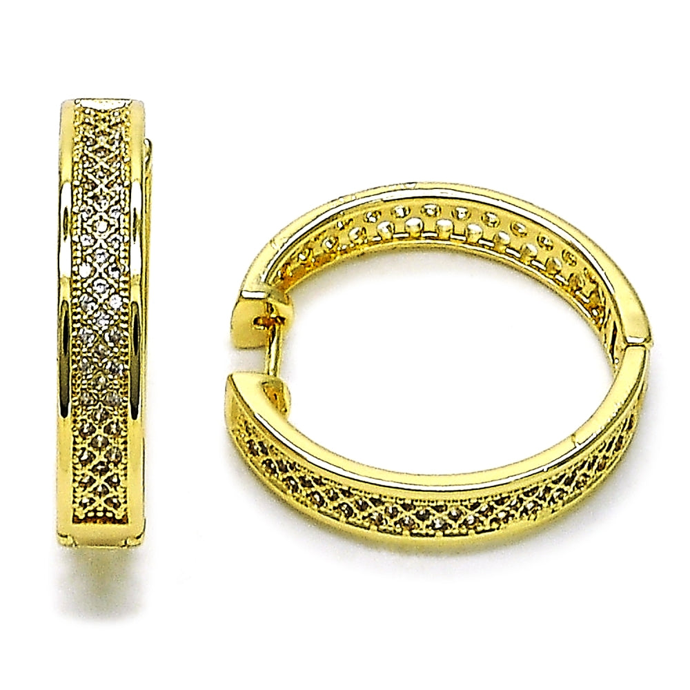 Oro Laminado Huggie Hoop, Gold Filled Style with White Micro Pave, Polished, Golden Finish