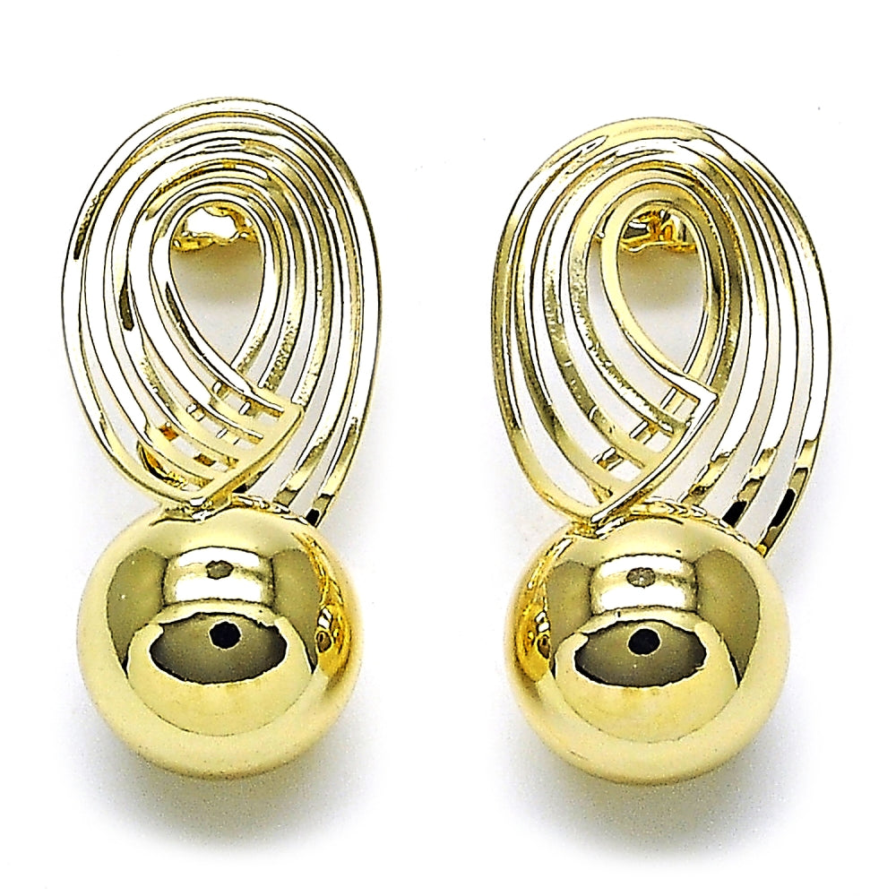 Oro Laminado Stud Earring, Gold Filled Style Ball Design, Polished, Golden Finish