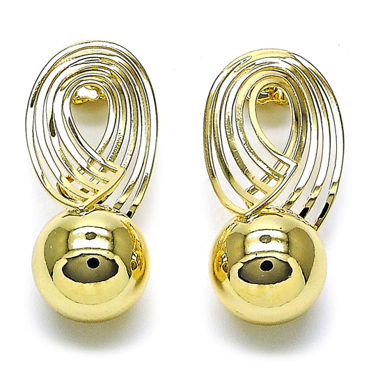 Oro Laminado Stud Earring, Gold Filled Style Ball Design, Polished, Golden Finish