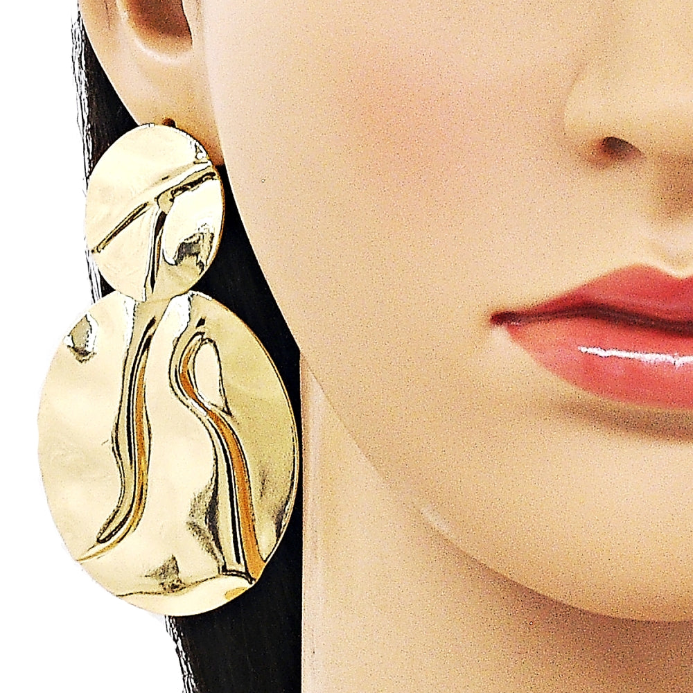 Oro Laminado Long Earring, Gold Filled Style Polished, Golden Finish