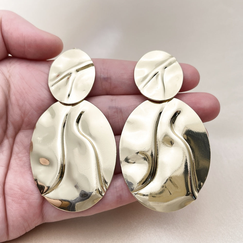 Oro Laminado Long Earring, Gold Filled Style Polished, Golden Finish