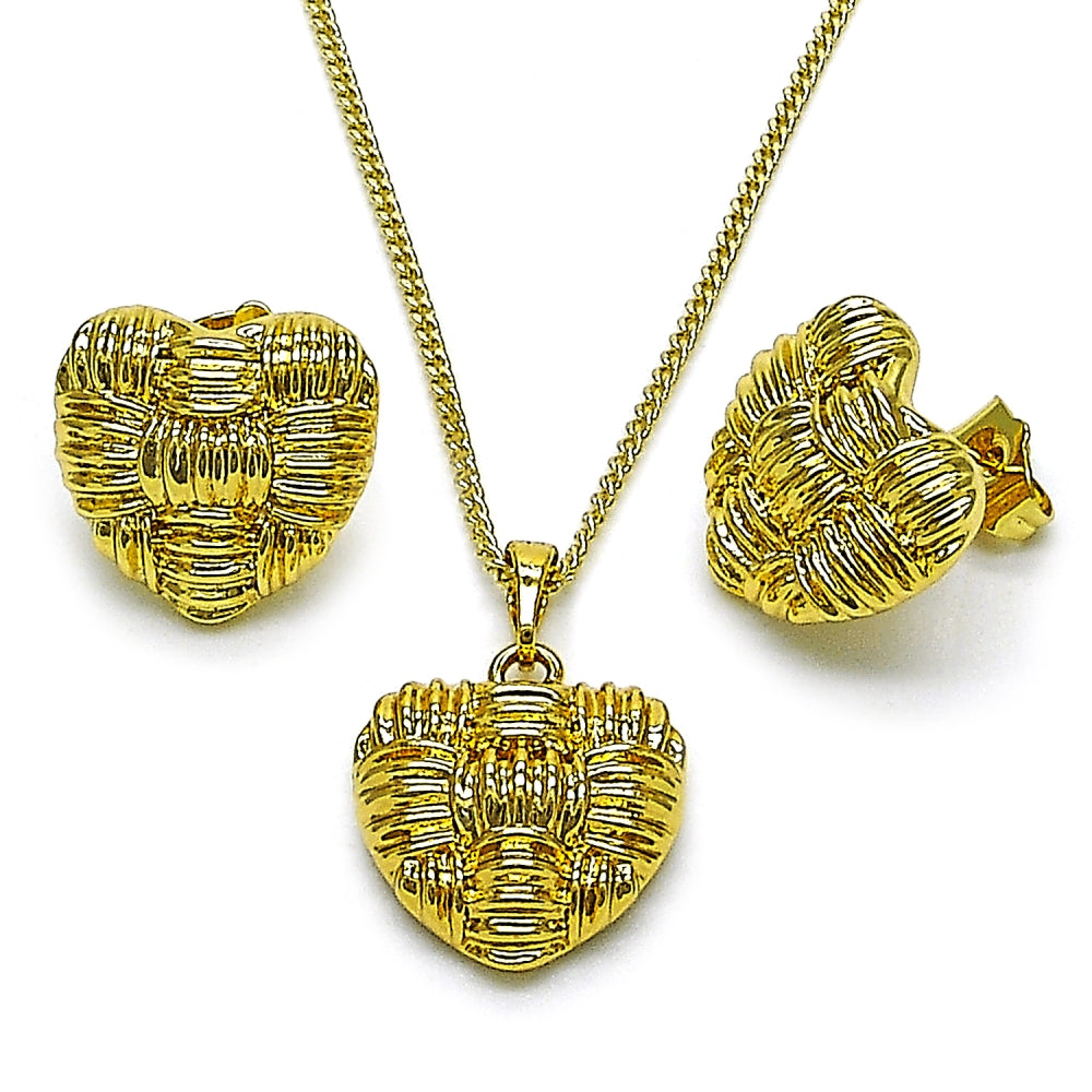 Oro Laminado Earring and Pendant Adult Set, Gold Filled Style Heart Design, Polished, Golden Finish