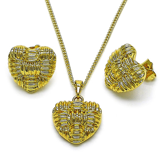 Oro Laminado Earring and Pendant Adult Set, Gold Filled Style Heart Design, Polished, Golden Finish
