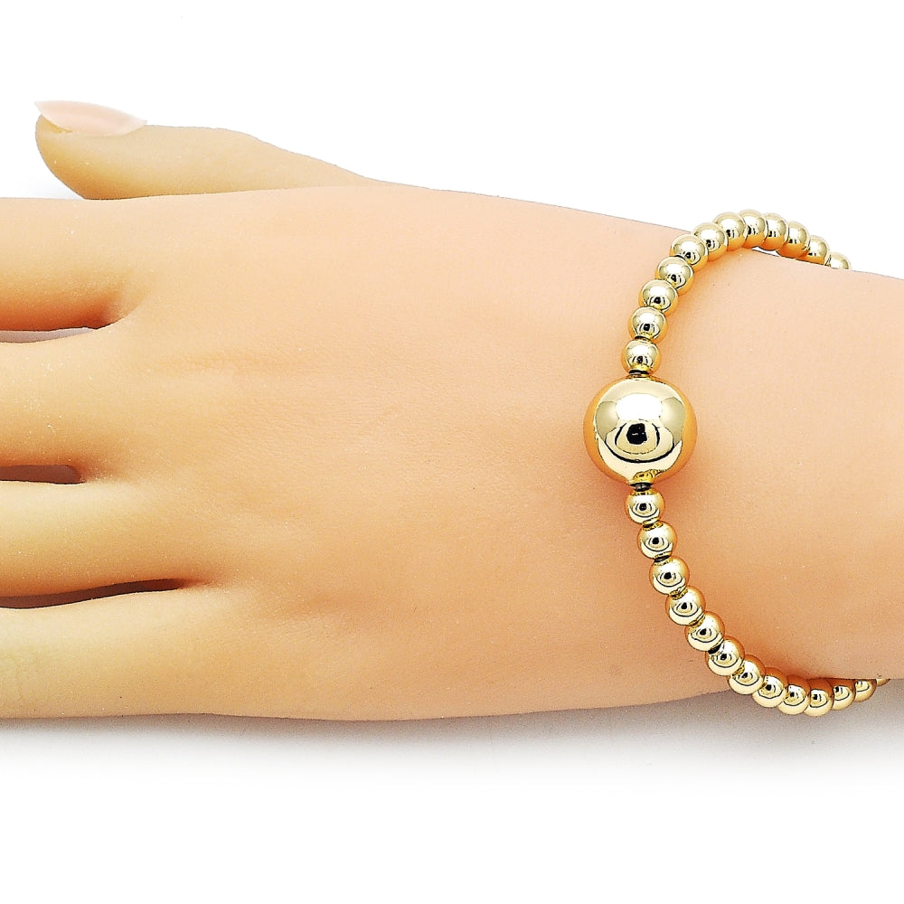 Oro Laminado Individual Bangle, Gold Filled Style Ball and Hollow Design, Polished, Golden Finish