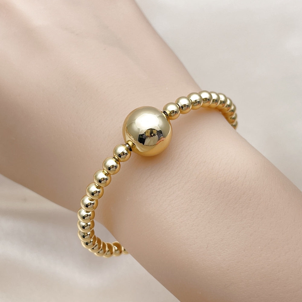 Oro Laminado Individual Bangle, Gold Filled Style Ball and Hollow Design, Polished, Golden Finish