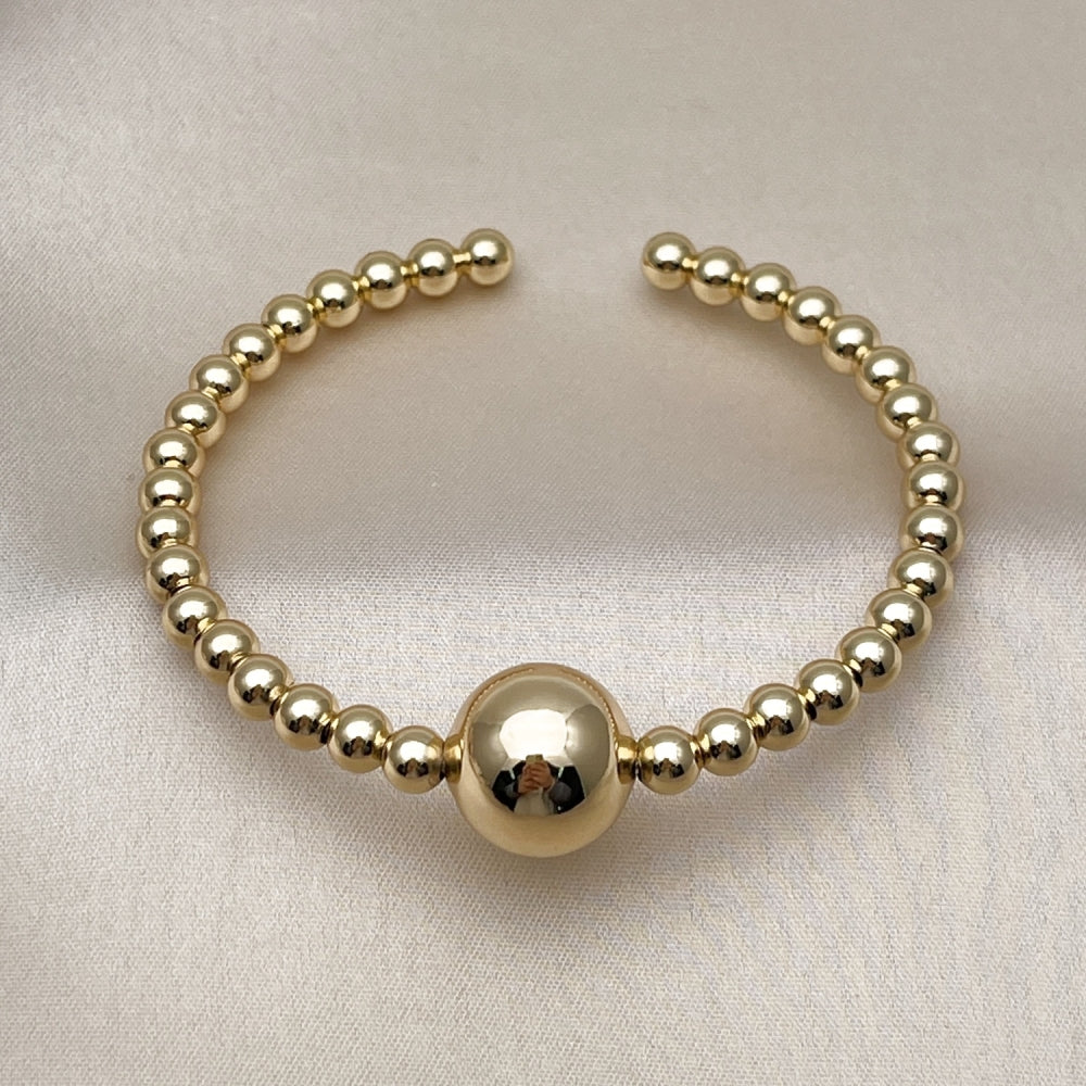 Oro Laminado Individual Bangle, Gold Filled Style Ball and Hollow Design, Polished, Golden Finish