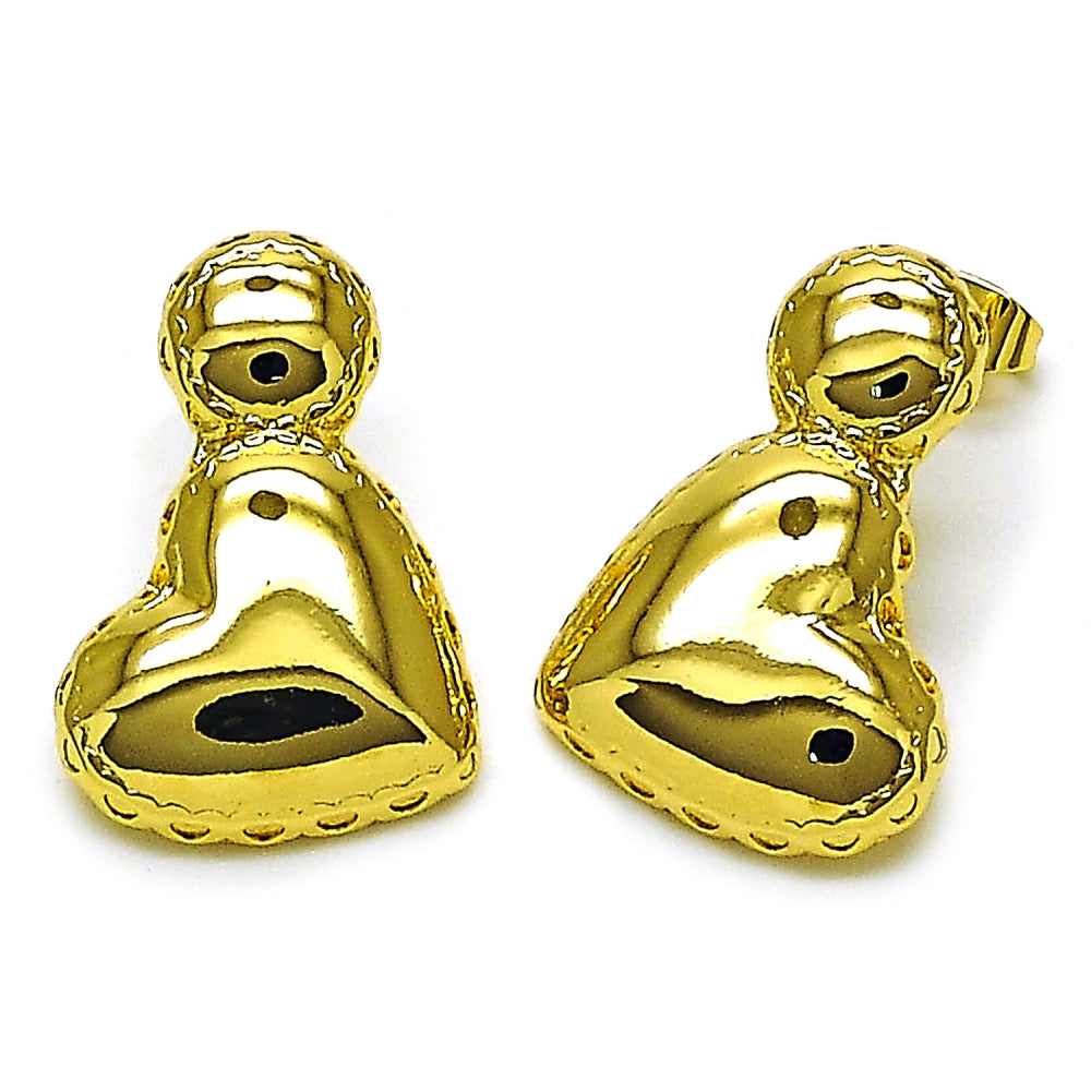 Oro Laminado Stud Earring, Gold Filled Style Heart Design, Polished, Golden Finish